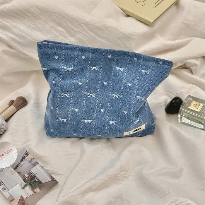 Sac de maquillage imprimé étoile avec nœud pour femmes et filles