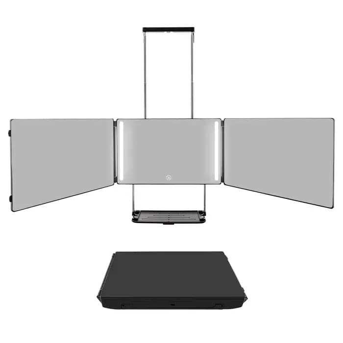 Miroir de maquillage LED MissMeeca à 3 volets avec plateau, parfait pour la coupe de cheveux à domic
