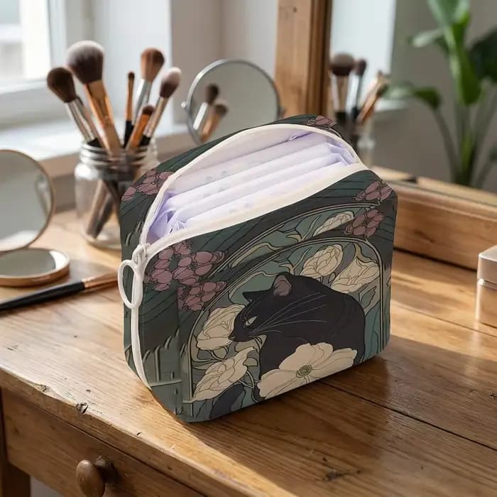 Sac de rangement pour serviettes hygiéniques imprimées à motif de chat