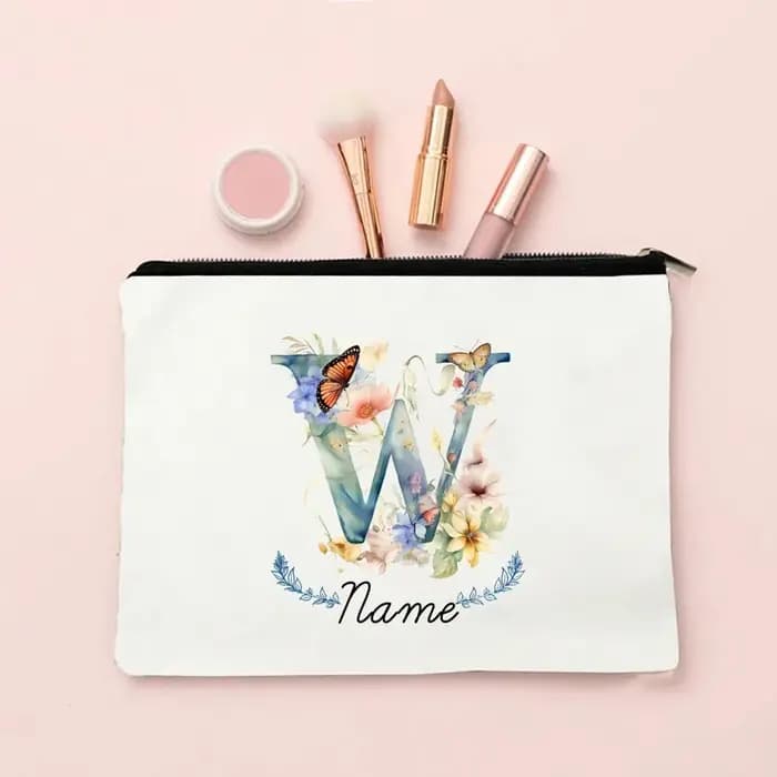 Pochette de maquillage personnalisée avec initiale et nom pour femmes