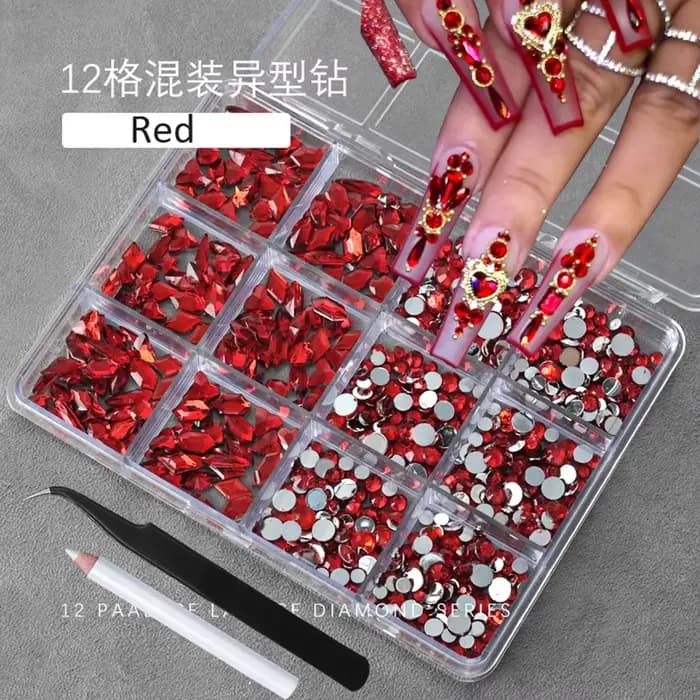 12 grilles 3D Champagne or Nail Art strass multi-formes Flatback cristal diamant breloques pour ongl
