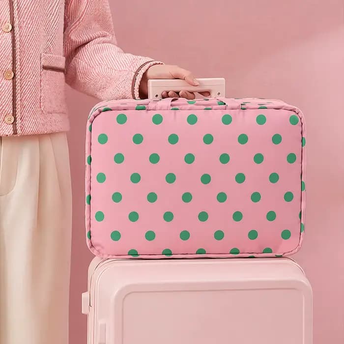 Sacs de toilette pliables à pois, pochette de voyage portable pour cosmétiques, trousse de toilette