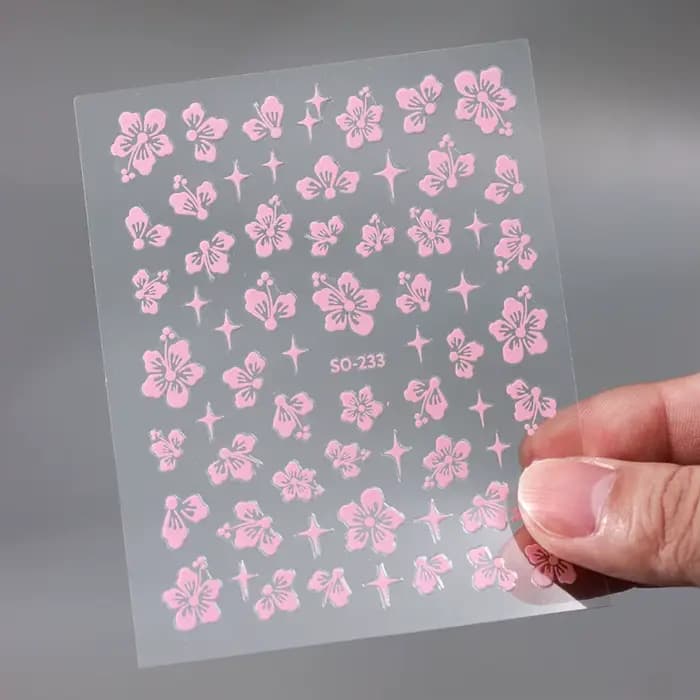Autocollants 3D en forme de fleur d'hibiscus pour nail art, décalcomanies florales blanches, roses,
