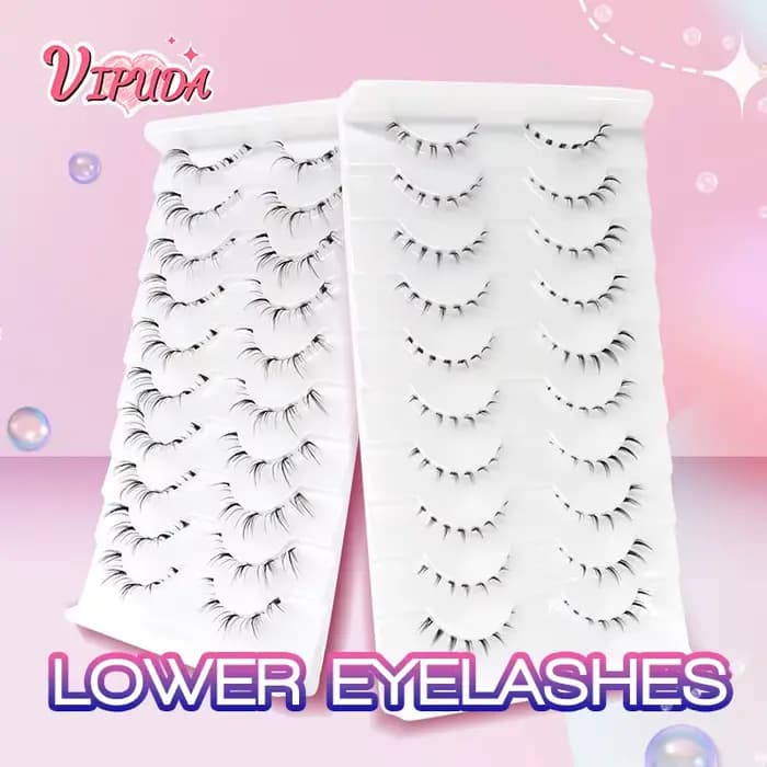 10 paires de cils inférieurs Manga, bande transparente, vaporeux, petite flamme sous les yeux, maqui