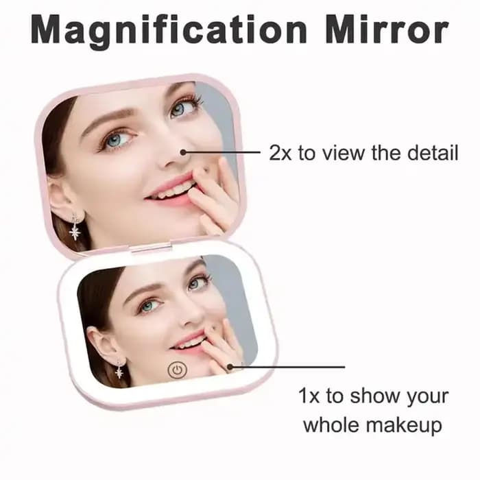Miroir compact avec éclairage, grossissement 1X/2X, miroir de maquillage portable pliable de poche L