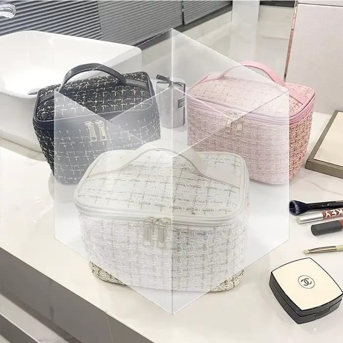Nouveau Sac à Maquillage Femme 2025 – Style Tricoté, Portable et Tendance, Grande Capacité de Rangement