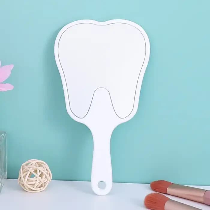 Miroir de maquillage haute définition en forme de dent avec poignée