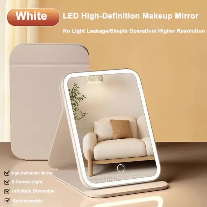 Miroir de maquillage LED avec revêtement en cuir