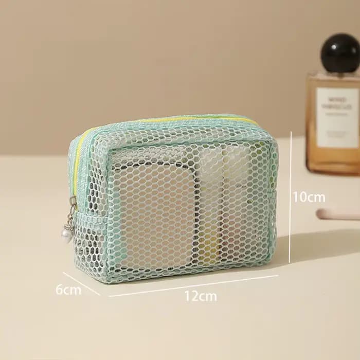 Trousse de toilette de voyage - Sac de rangement respirant en tissu maillé de grande capacité pour a
