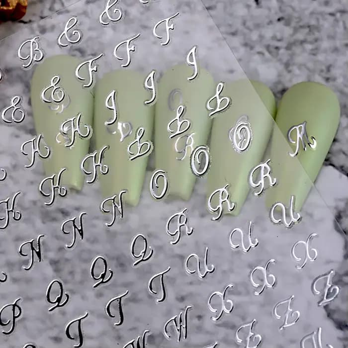 Autocollants pour ongles avec lettres romaines, 4 pièces, doré, argent, noir, blanc, Design Alphabet