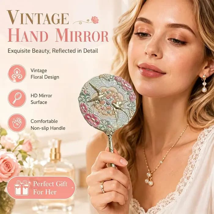Miroir de poche vintage de style chinois en métal