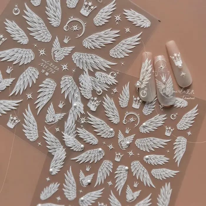 Flash rêveur liberté blanc cygne aile haute qualité ongles autocollants Nail Art décoration décalcom