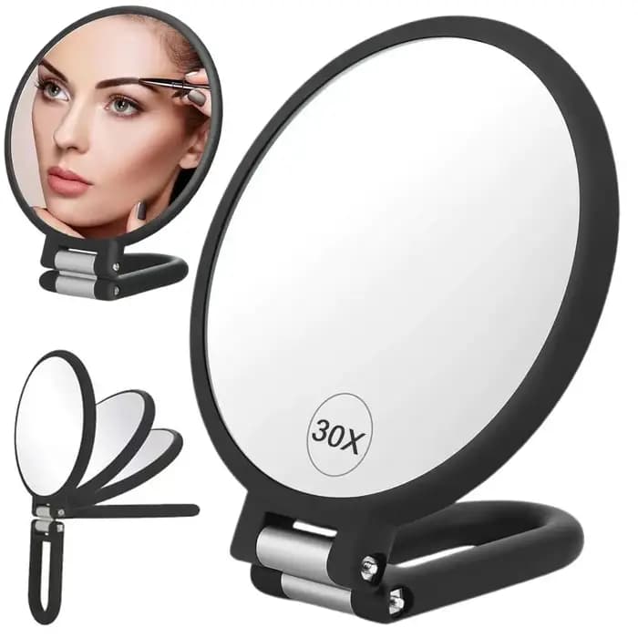Miroir grossissant pliable double face 1X 30X, verre transparent, poignée réglable à 360°, miroir de beauté compact de poche