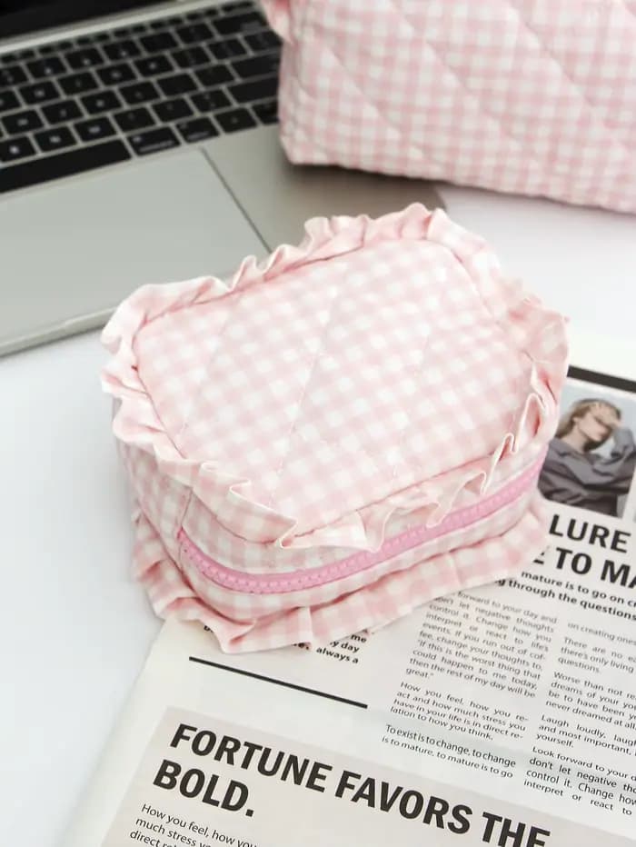 Trousse de maquillage matelassée à carreaux 1 pièce/ensemble