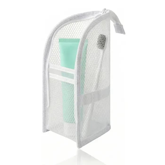 Trousse de Toilette en Maille Portable, Étui de Voyage Pliable en EVA Imperméable pour Brosse à Dents et Cosmétiques, Organisateur de Salle de Bain pour Femmes