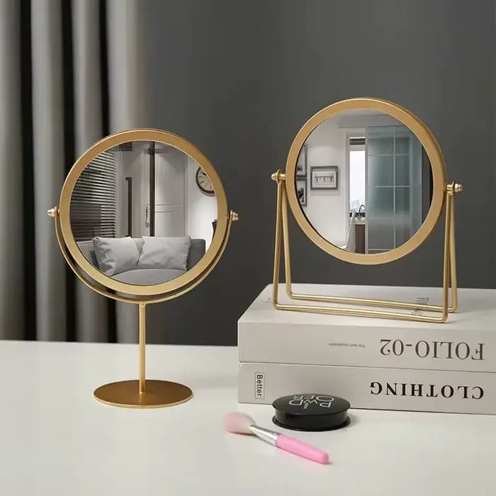 Miroir de maquillage de luxe rétro européen en métal doré