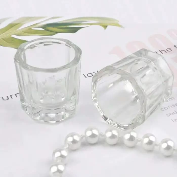 Mini verre cristal acrylique transparent, petite poudre octogonale, tasse à ongles liquide, brosse d