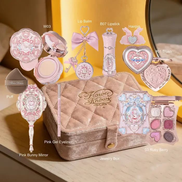 Coffret Cadeau Tout-en-un Flower Knows Strawberry Rococo : Kit Maquillage Professionnel Complet avec Miroir de Jardin