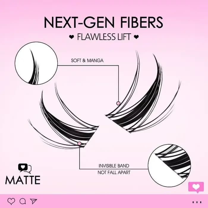 Nouveau Kit de Cils en Grappes Effet Chat avec Colle et Scellant pour Extensions