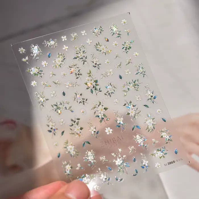 Autocollants pour ongles fleur de jasmin à paillettes 5D, 1 pièce, fleur en relief Kawaii, décoratio