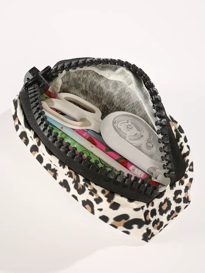 1 pièce, grande trousse de maquillage imprimée léopard avec fermeture éclair