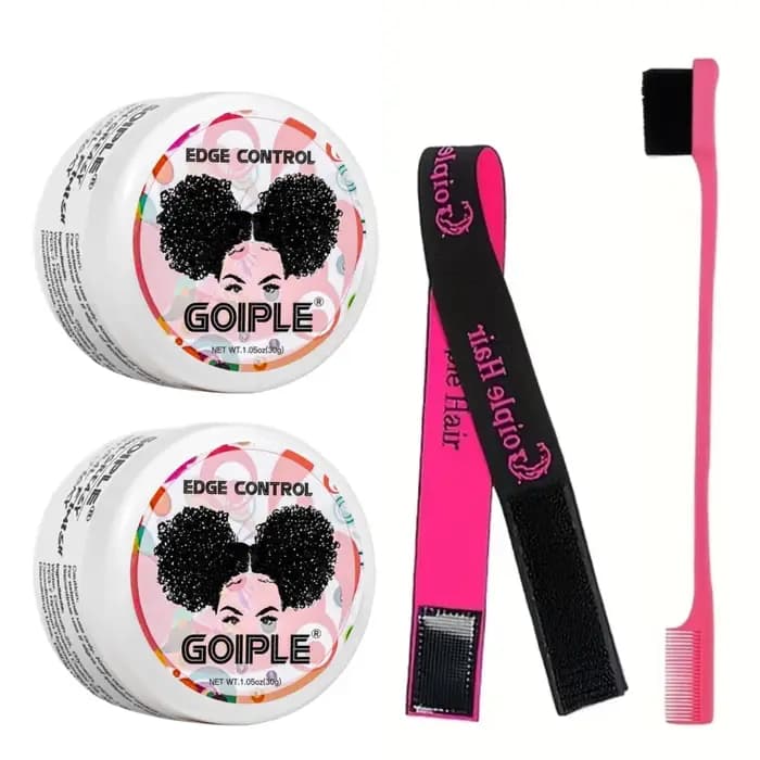 GOIPLE 30g Kit de cire de contrôle des bords pour femmes Gel coiffant Non gras petite taille Gel de ligne de cheveux lisse longue durée avec Kit de brosse