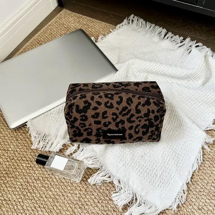 Trousse de maquillage unique à imprimé léopard • Organisateur de cosmétiques de grande capacité • Pochette de rangement pour rouge à lèvres