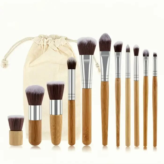 11 pinceaux de maquillage à poils souples avec manche en bambou, pinceau pour fond de teint, pinceau