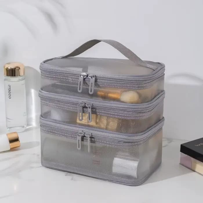 Trousse cosmétique de voyage en maille transparente pour femme