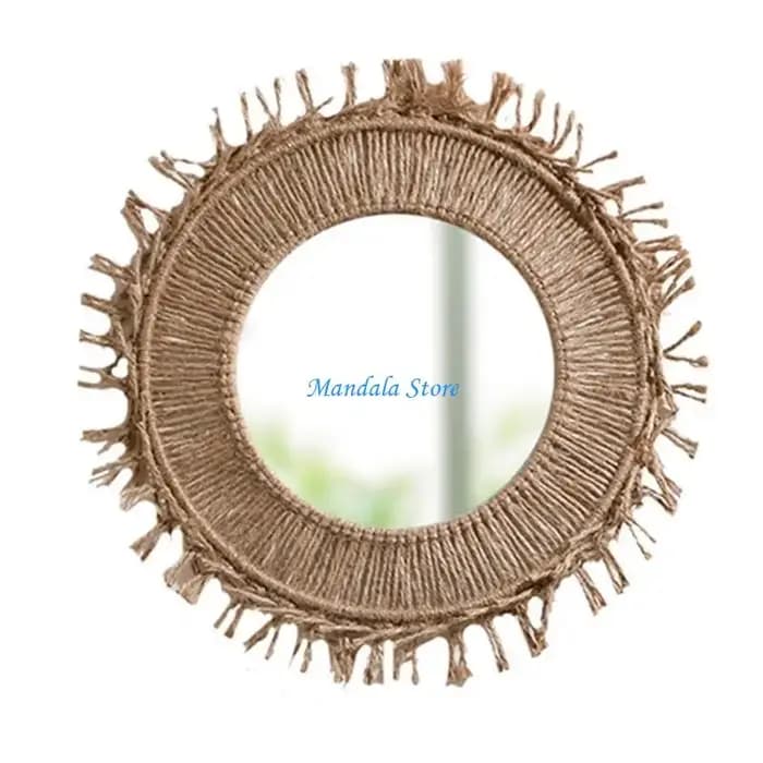 Corde en coton à main U2JC Miroir rond à franges avec des glands détaillant les macrames