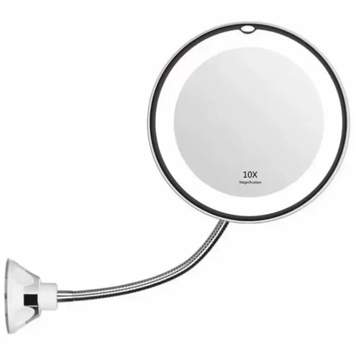 Miroir de maquillage grossissant LED 10X, col de cygne flexible avec ventouse de verrouillage électr