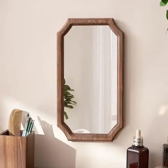 Miroir de maquillage rétro en bois massif