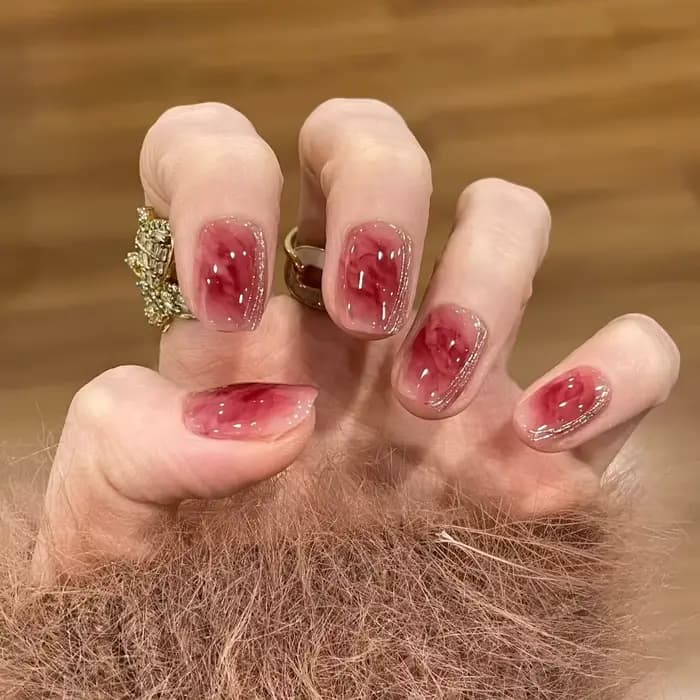 24 pièces paillettes diamant presse sur ongles Blush rose oeil de chat faux ongles doux mignon cercu