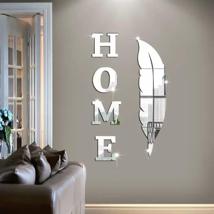 Miroir à plumes avec lettres anglaises 3D, pâte de décoration pour salle, porche, salon, arrière-pla