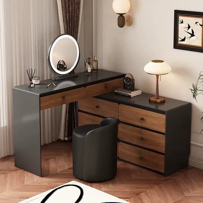 Table de vanité Vintage du milieu du siècle avec miroir classique Femme pour chambre