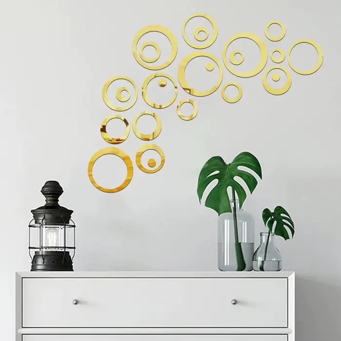 24 PCS/LOT géométrique creux cercle bricolage miroir autocollant mural 3D salon