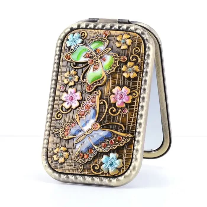 Miroir de maquillage Vintage pliable, carré rétro, Compact, miroir de poche, château paon, cosmétiqu