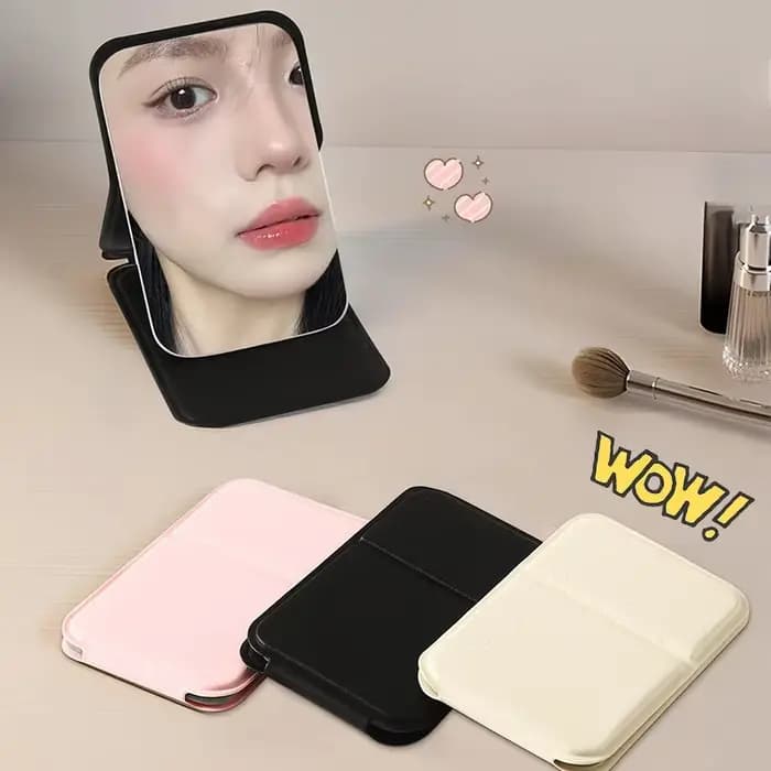 Miroir de maquillage de bureau en cuir PU solide