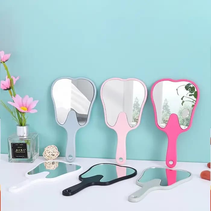 Miroir de maquillage haute définition en forme de dent avec poignée