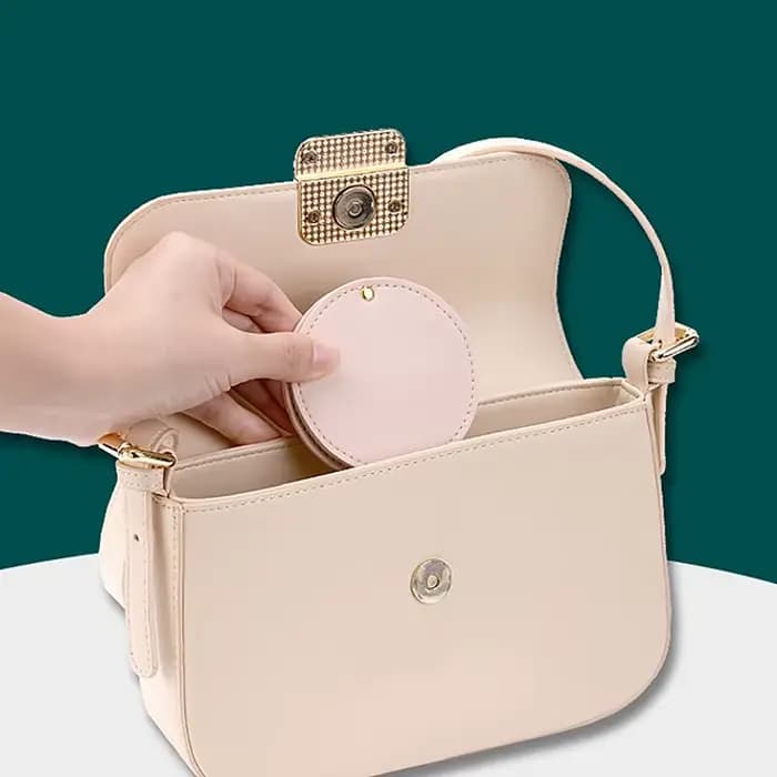 Miroir compact incassable en acier inoxydable avec manchon en cuir PU