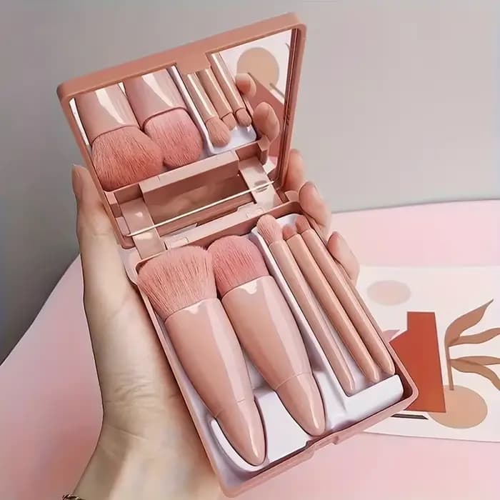 Brosse cosmétique Portable de voyage, 5 pièces, avec boîte à miroir, ensemble de maquillage, brosse