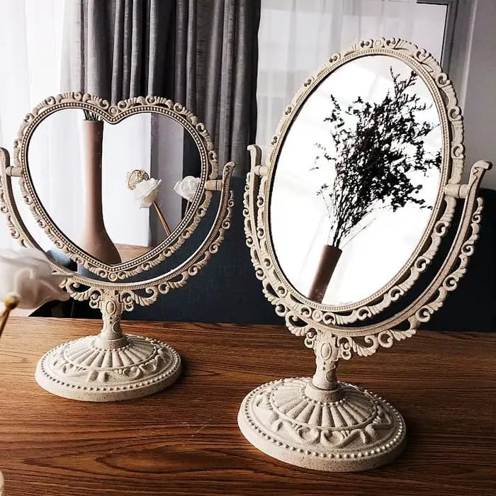 Miroir de maquillage de bureau européen rétro double face
