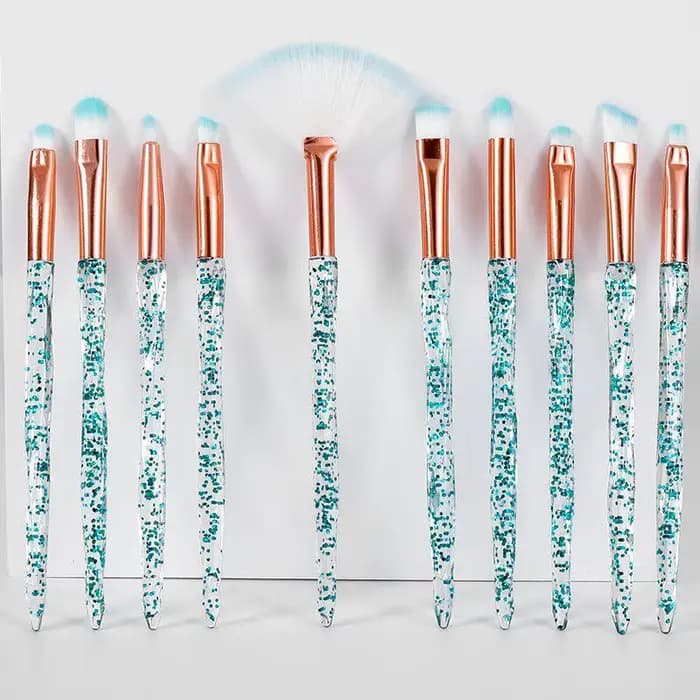 Ensemble de pinceaux de maquillage, 10 pièces, manche scintillant, poils doux, Kit cosmétique léger