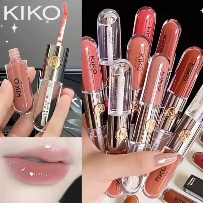 Kiko Rouge à lèvres double embout effet miroir transparent, longue tenue, anti-transfert, gloss à lèvres couleur thé au lait, couleur naturelle, maquillage des lèvres