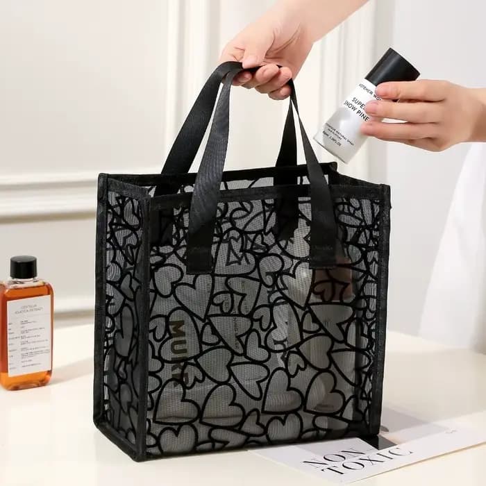 Nouvelle trousse de toilette en maille grande capacité, sac de rangement transparent pour maquillage, sac de douche à séchage rapide, sac de toilette portable