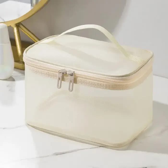 Trousse cosmétique de voyage en maille transparente pour femme