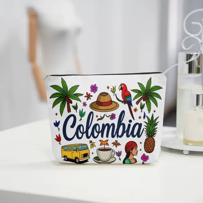 Trousse de maquillage avec imprimé collection d'éléments culturels colombiens, pochette de rangement