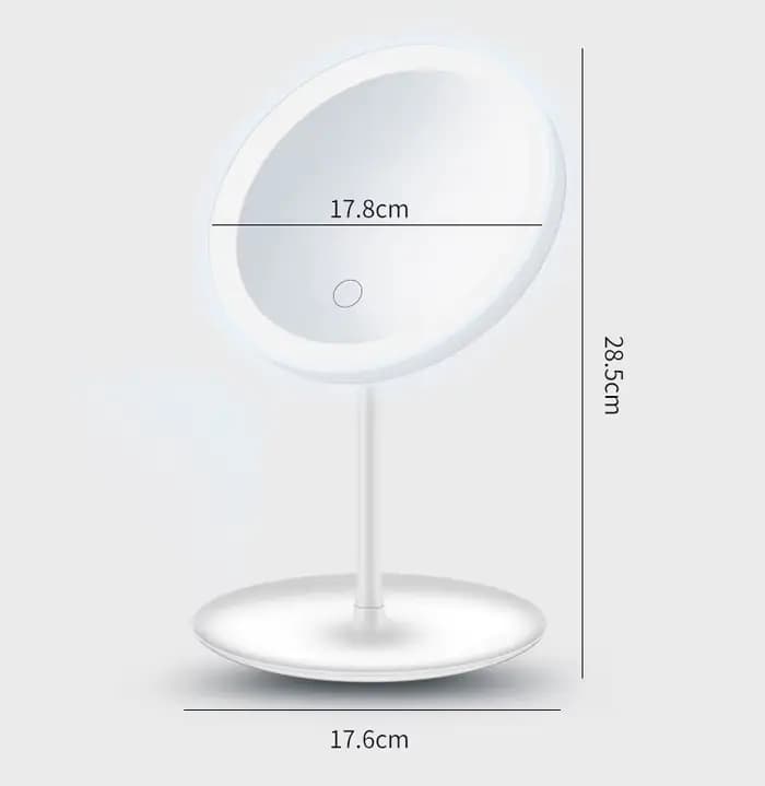 Miroir de maquillage LED Miroir de vanité USB détachable, 3 couleurs réglables avec 1 loupe 5X, rangement, Base rotative de bureau