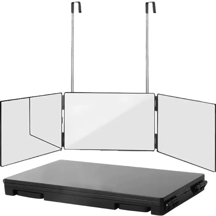 Miroir portable pliable avec crochets télescopiques réglables pour la coupe de cheveux en solo et l'utilisation quotidienne du maquillage