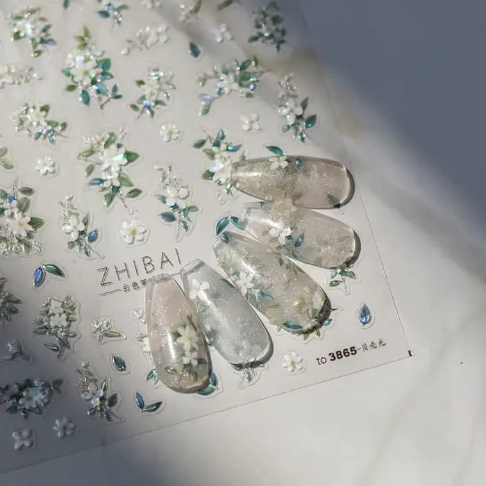 Autocollants pour ongles fleur de jasmin à paillettes 5D, 1 pièce, fleur en relief Kawaii, décoratio